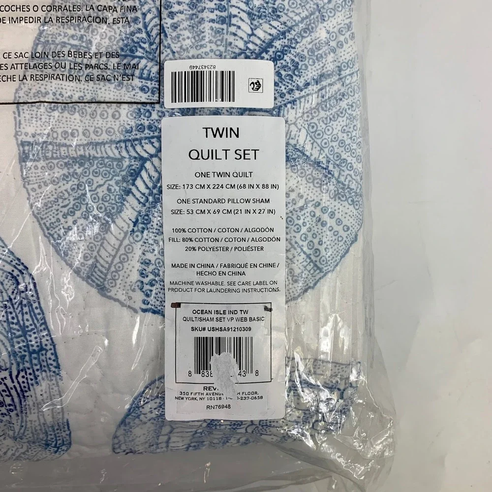 Tommy Bahama Home Ocean‎ Isle Twin Quilt Set Sand Dollar Print Cotton Blend New